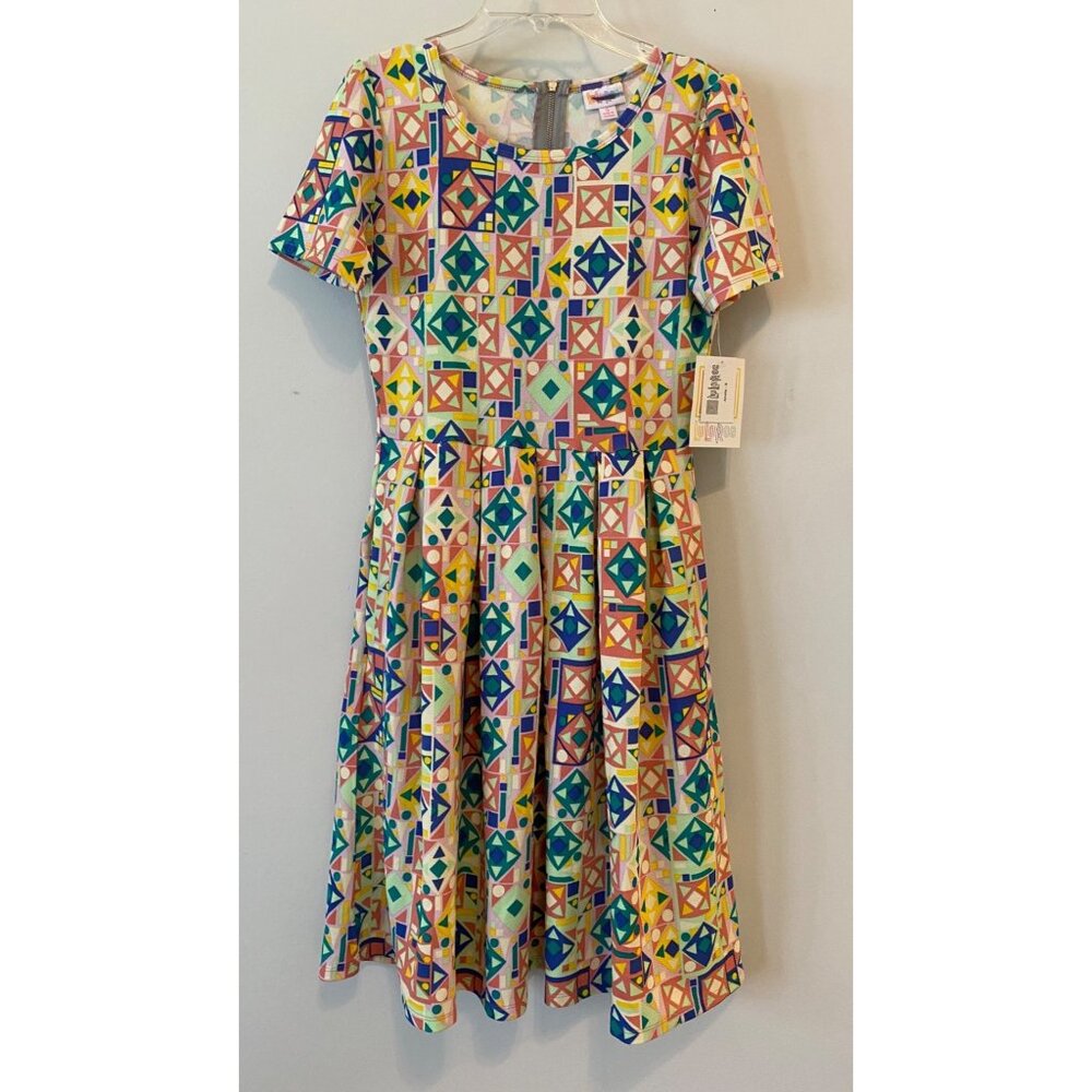NWT LuLaRoe Amelia Yellow Geometric Print Dress Small